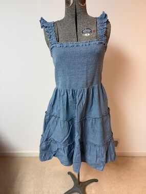 J. Crew Chambray Blue Smocked Tiered Mini Dress